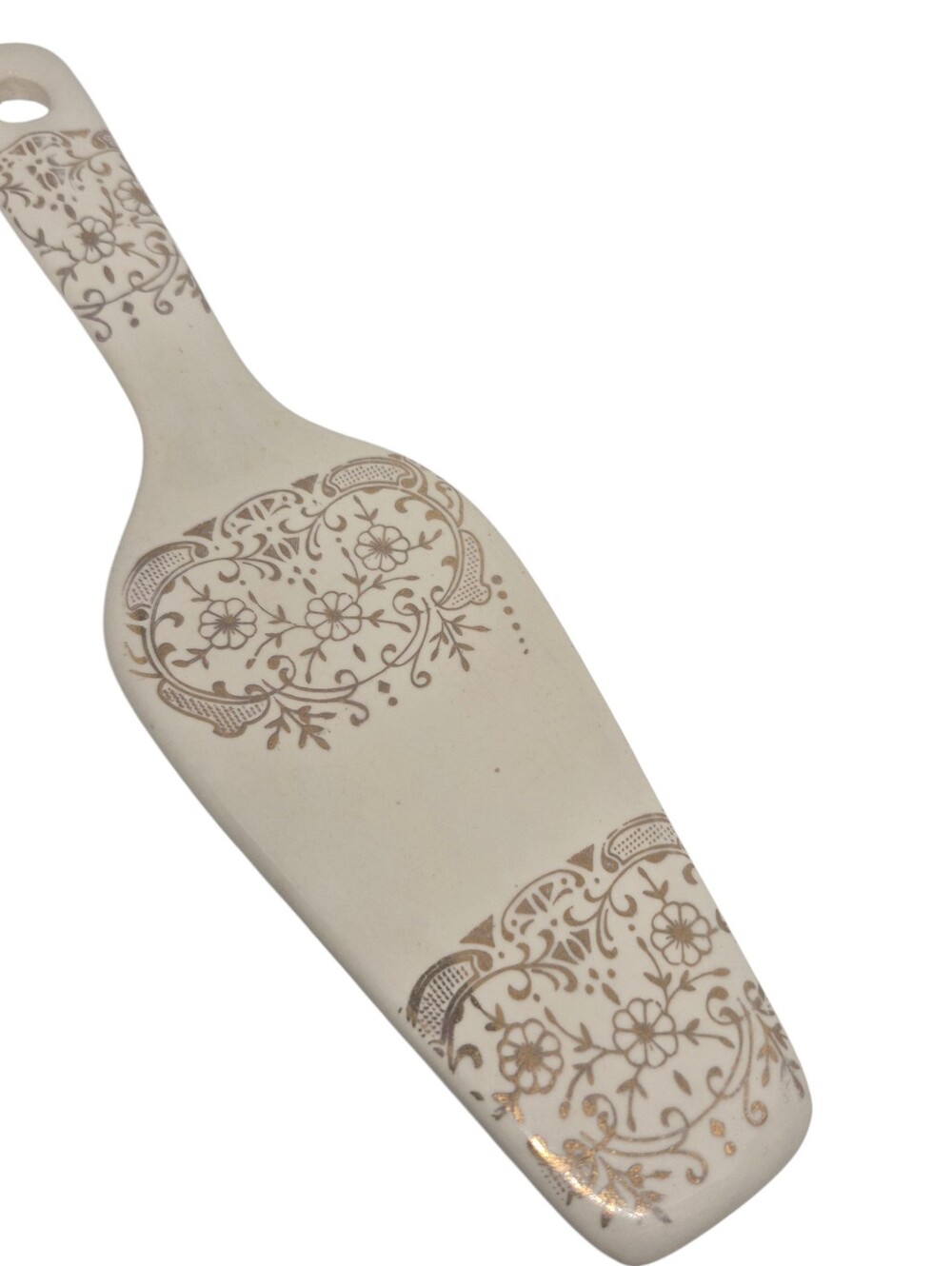 Vintage Collectible Ceramic Cake/ Pie Server Cream with Gold Etched Design 9 in